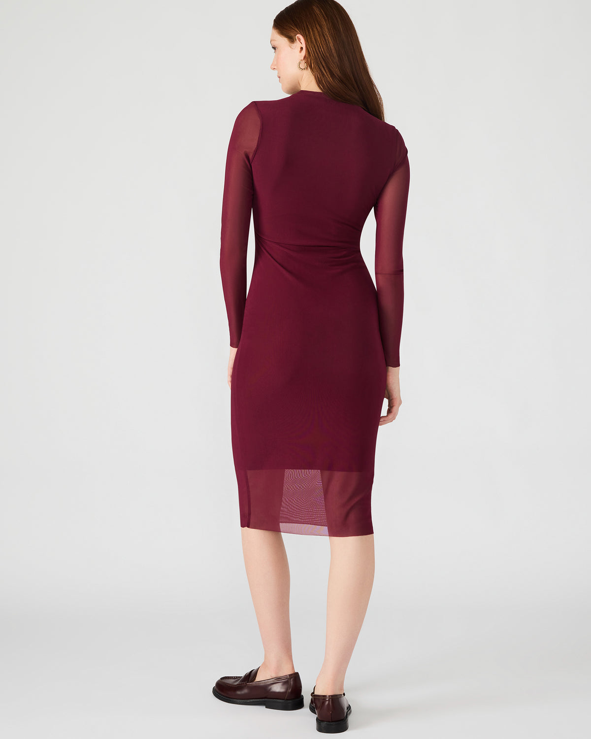 HAILEE Wine Long-Sleeved Mesh Pull-On Mock Neck Midi Women's Dress Steve Madden WINE