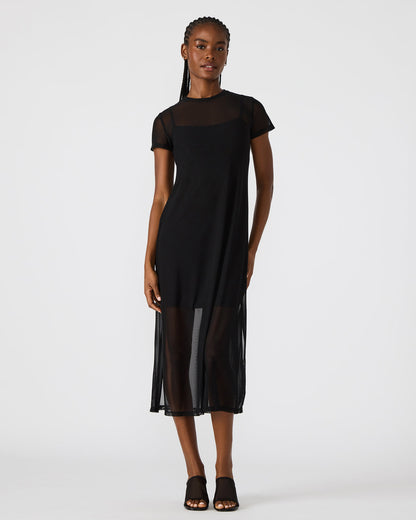 NOLA Black Short-Sleeved Mesh Sheer Women's Dress Steve Madden BLACK