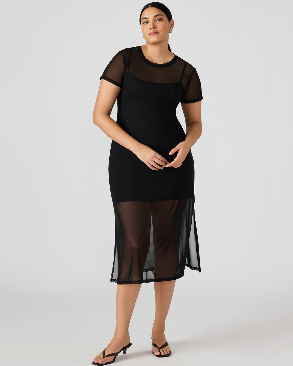 NOLA Black Short-Sleeved Mesh Sheer Women's Dress Steve Madden BLACK