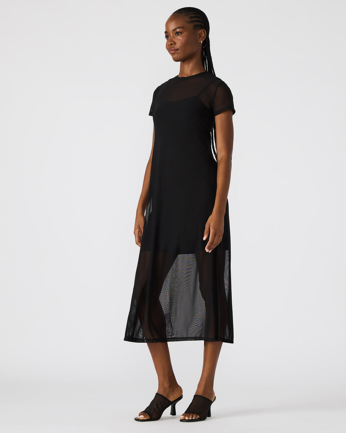 NOLA Black Short-Sleeved Mesh Sheer Women's Dress Steve Madden BLACK