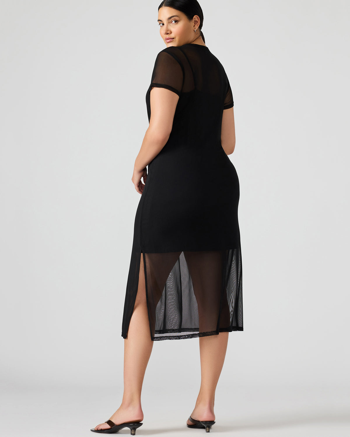 NOLA Black Short-Sleeved Mesh Sheer Women's Dress Steve Madden BLACK