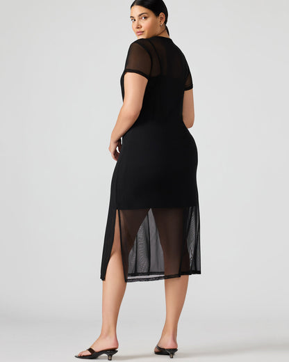 NOLA Black Short-Sleeved Mesh Sheer Women's Dress Steve Madden BLACK