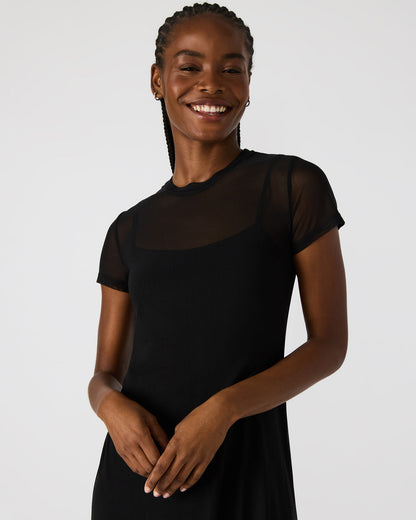 NOLA Black Short-Sleeved Mesh Sheer Women's Dress Steve Madden BLACK