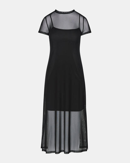 NOLA Black Short-Sleeved Mesh Sheer Women's Dress Steve Madden BLACK