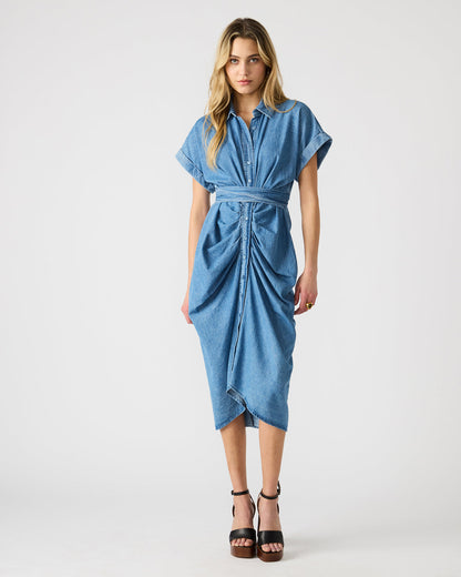 TORI Denim Button Up Collared Midi Dress Steve Madden DENIM FABRIC