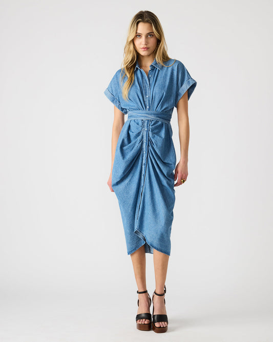 TORI Denim Button Up Collared Midi Dress Steve Madden DENIM FABRIC