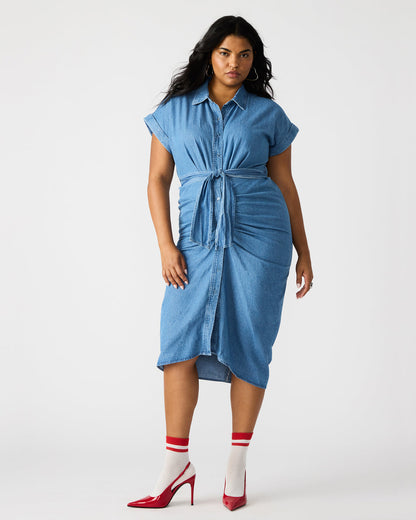 TORI Denim Button Up Collared Midi Dress Steve Madden DENIM FABRIC