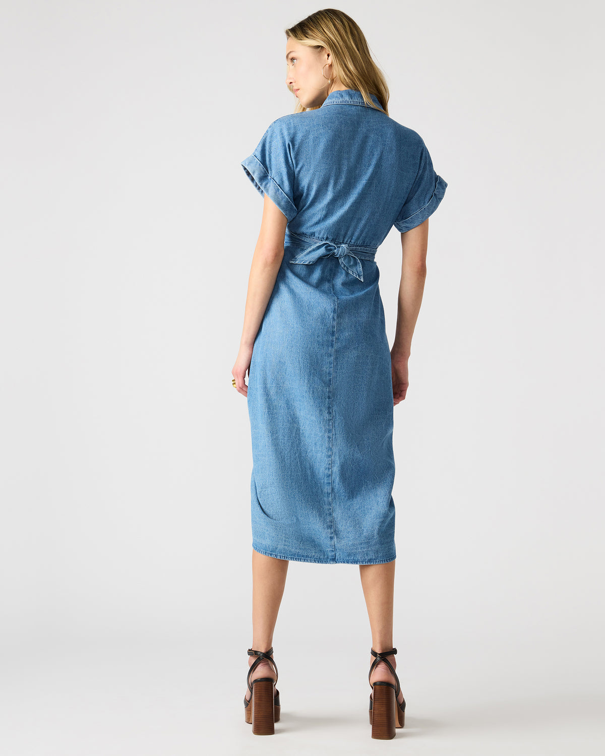 TORI Denim Button Up Collared Midi Dress Steve Madden DENIM FABRIC