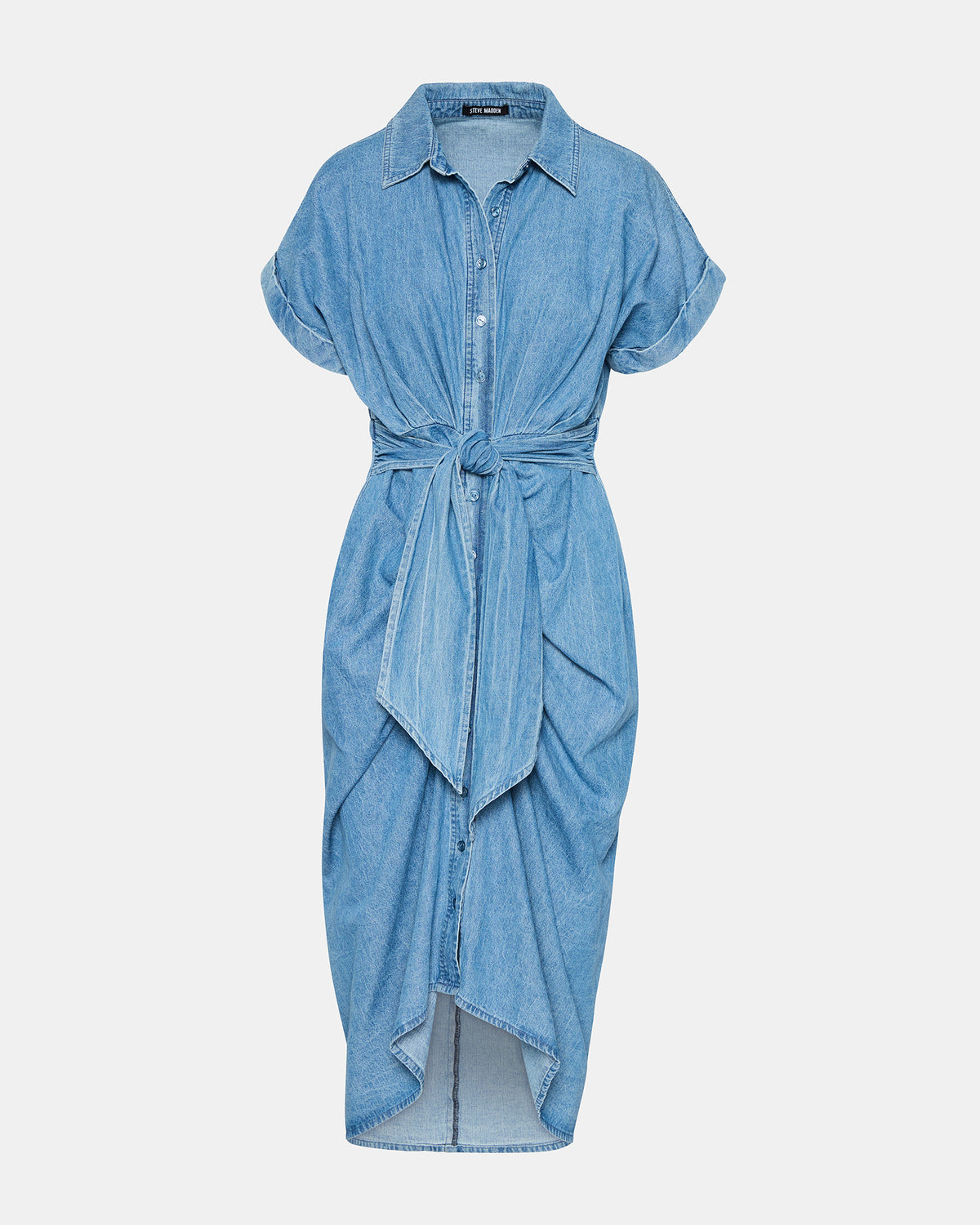 TORI Denim Button Up Collared Midi Dress Steve Madden DENIM FABRIC
