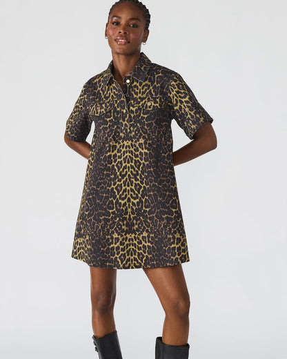 FREDDY Hot Spots Print Short-Sleeved Denim Button-Up Mini Women's Dress Steve Madden HOT SPOTS PRINT