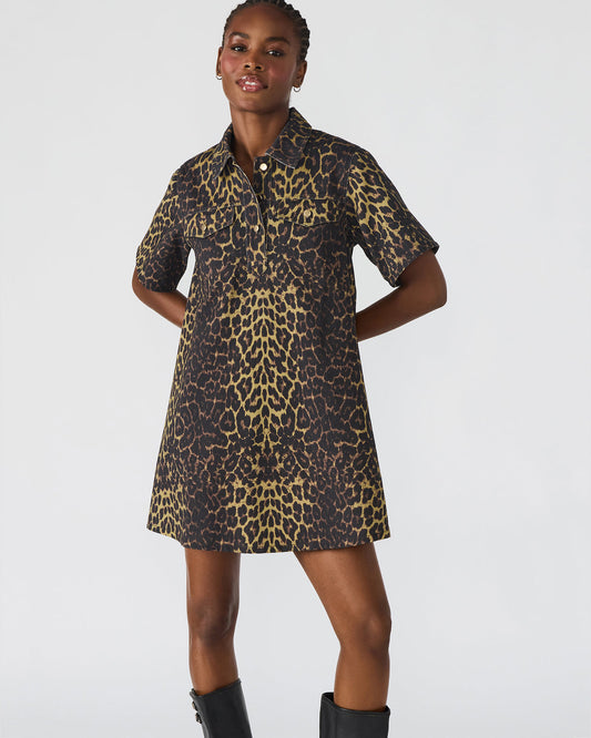 FREDDY Hot Spots Print Short-Sleeved Denim Button-Up Mini Women's Dress Steve Madden HOT SPOTS PRINT