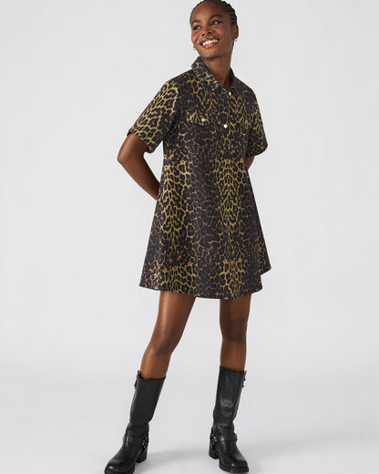 FREDDY Hot Spots Print Short-Sleeved Denim Button-Up Mini Women's Dress Steve Madden HOT SPOTS PRINT