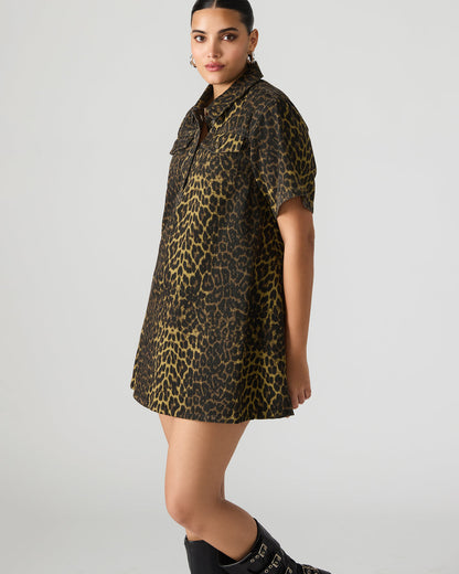 FREDDY Hot Spots Print Short-Sleeved Denim Button-Up Mini Women's Dress Steve Madden HOT SPOTS PRINT