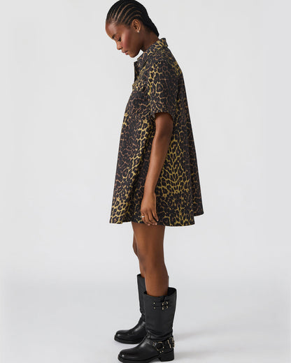 FREDDY Hot Spots Print Short-Sleeved Denim Button-Up Mini Women's Dress Steve Madden HOT SPOTS PRINT