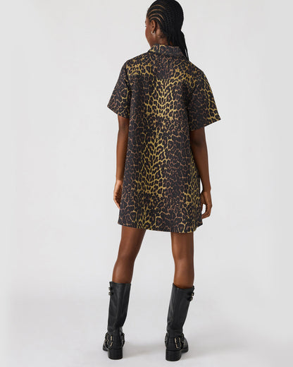 FREDDY Hot Spots Print Short-Sleeved Denim Button-Up Mini Women's Dress Steve Madden HOT SPOTS PRINT