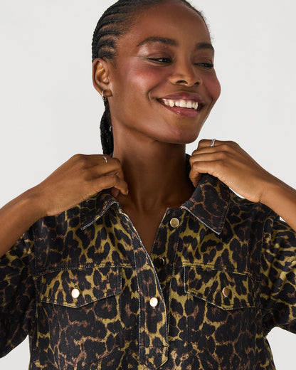 FREDDY Hot Spots Print Short-Sleeved Denim Button-Up Mini Women's Dress Steve Madden HOT SPOTS PRINT