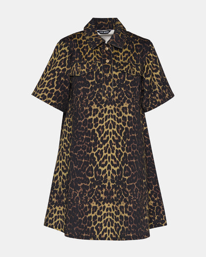 FREDDY Hot Spots Print Short-Sleeved Denim Button-Up Mini Women's Dress Steve Madden HOT SPOTS PRINT