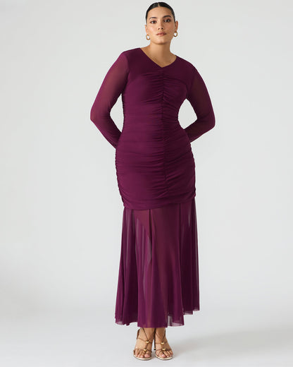 KIARA Beet Long-Sleeved Maxi Mesh Flowy Women's Dress Steve Madden BEET