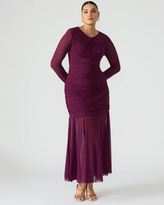 KIARA Beet Long-Sleeved Maxi Mesh Flowy Women's Dress Steve Madden BEET