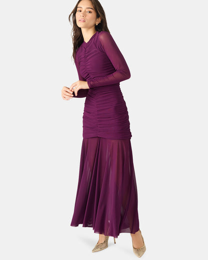 KIARA Beet Long-Sleeved Maxi Mesh Flowy Women's Dress Steve Madden BEET