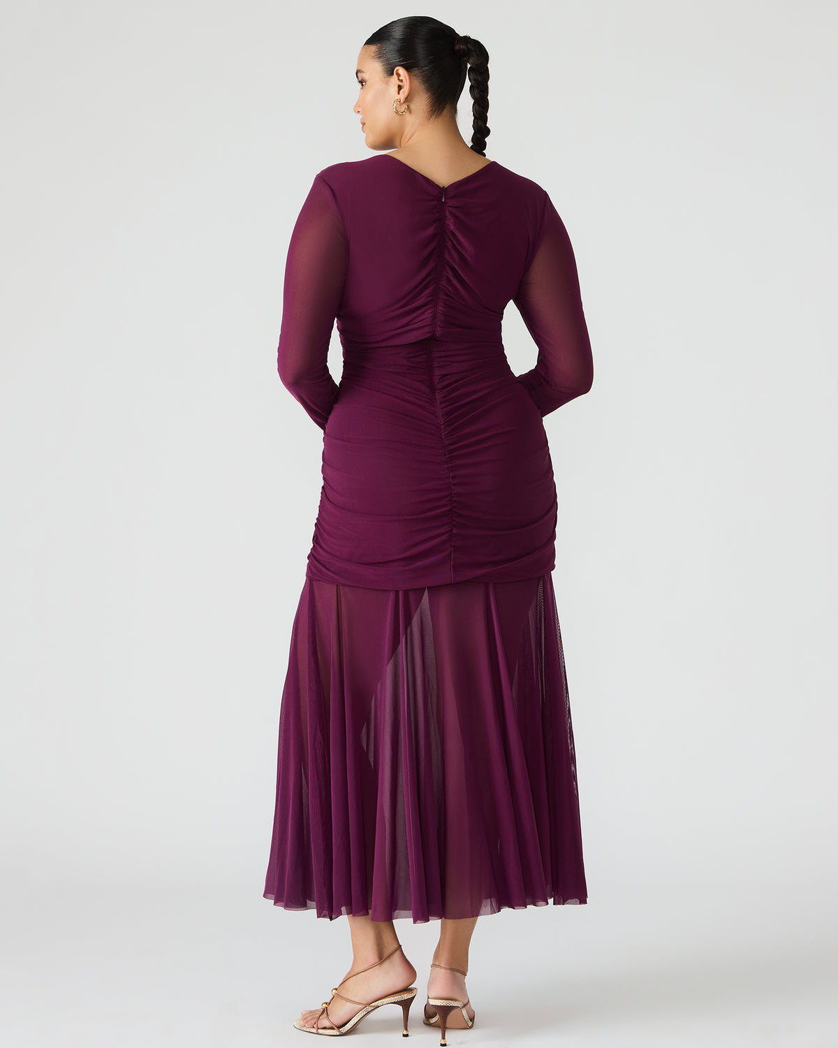 KIARA Beet Long-Sleeved Maxi Mesh Flowy Women's Dress Steve Madden BEET
