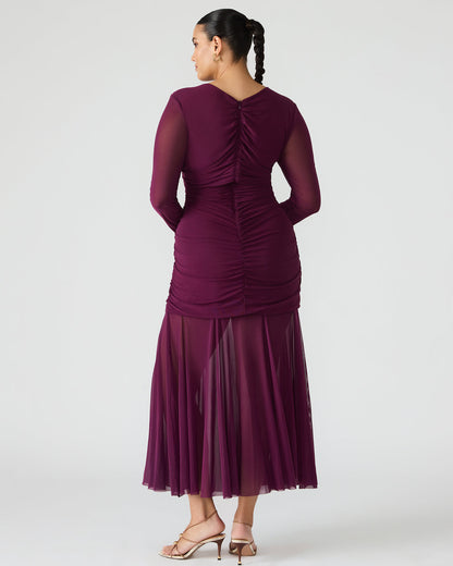 KIARA Beet Long-Sleeved Maxi Mesh Flowy Women's Dress Steve Madden BEET