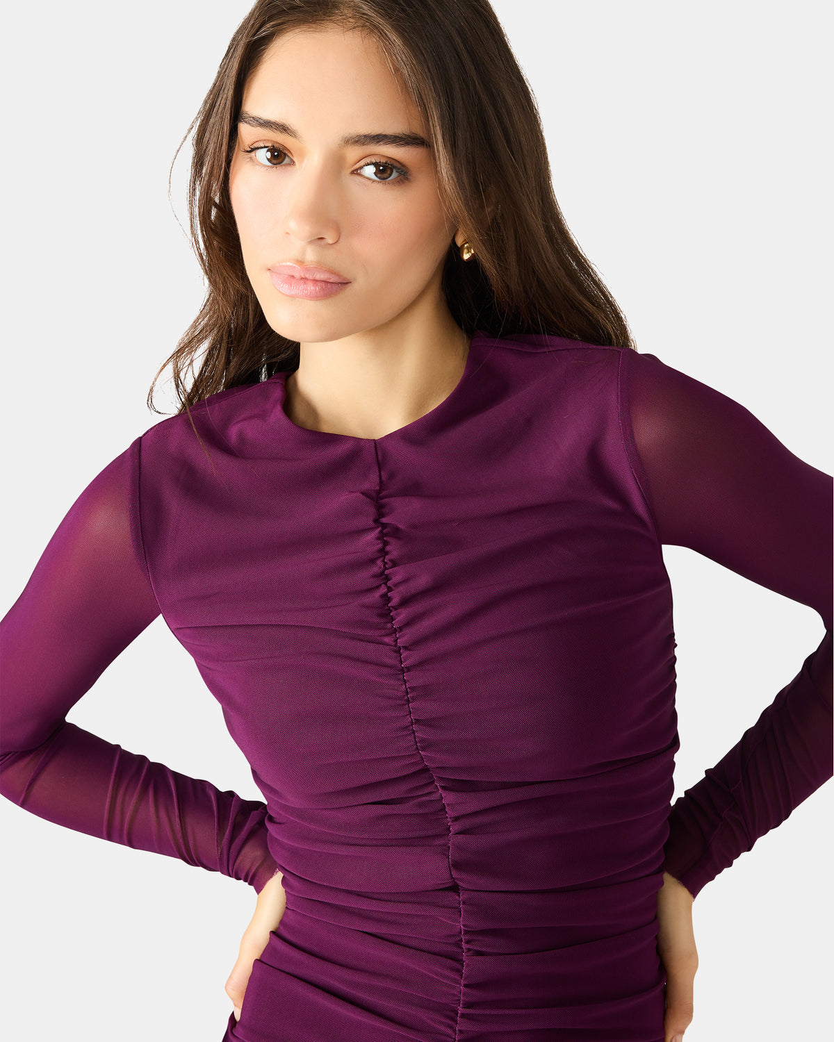 KIARA Beet Long-Sleeved Maxi Mesh Flowy Women's Dress Steve Madden BEET