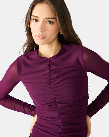 KIARA Beet Long-Sleeved Maxi Mesh Flowy Women's Dress Steve Madden BEET