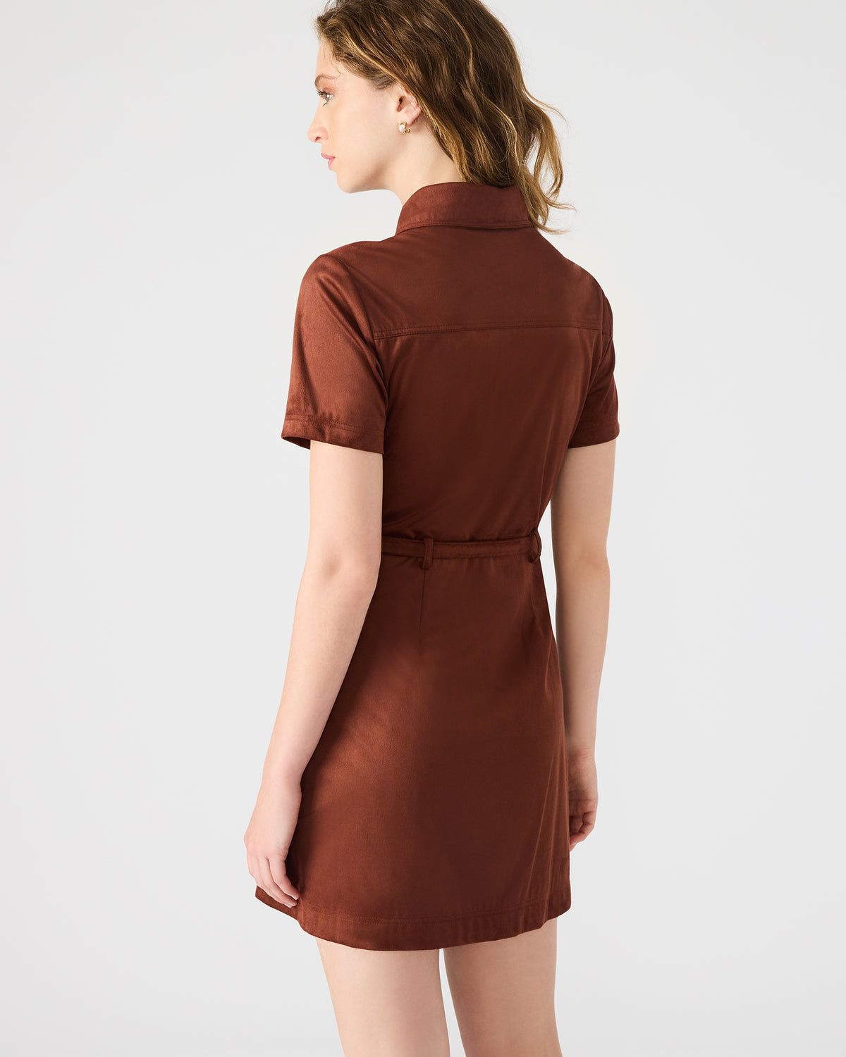 JOLIANA Dark Fig Short-Sleeved Mini Button-Up Women's Dress Steve Madden DARK FIG