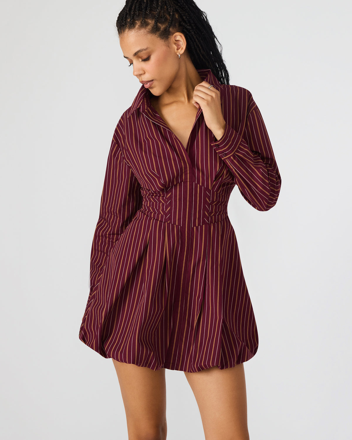 ARIELLE Wine Long-Sleeved Button-Up Bubble Women's Dress Steve Madden WINE