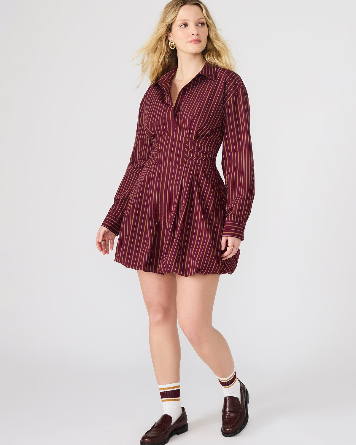 ARIELLE Wine Long-Sleeved Button-Up Bubble Women's Dress Steve Madden WINE