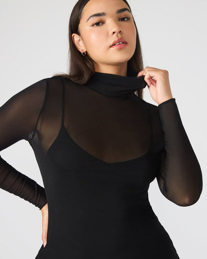 HAILEE Black Long-Sleeved Mesh Pull-On Mock Neck Midi Women's Dress Steve Madden BLACK