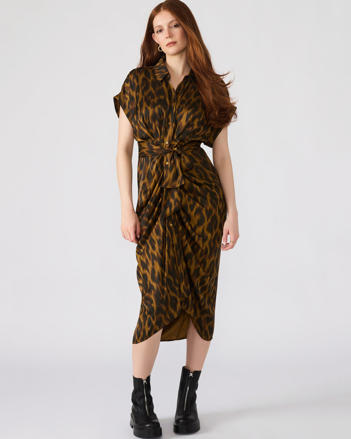 TORI Leopard Button Up Collared Midi Dress Steve Madden LEOPARD