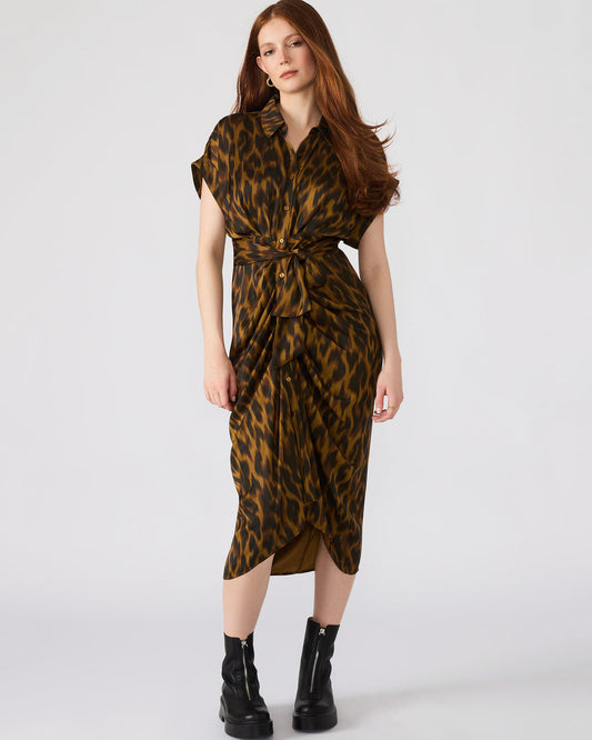 TORI Leopard Button Up Collared Midi Dress Steve Madden LEOPARD