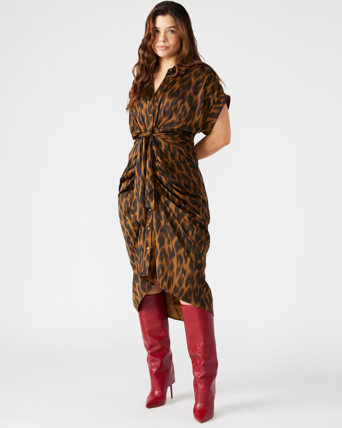 TORI Leopard Button Up Collared Midi Dress Steve Madden LEOPARD