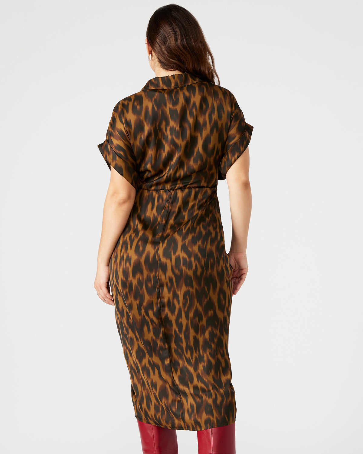 TORI Leopard Button Up Collared Midi Dress Steve Madden LEOPARD