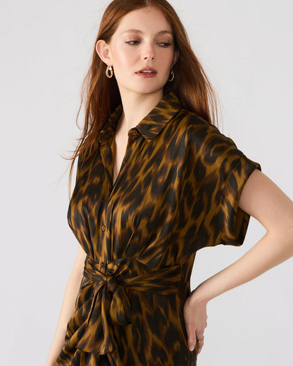 TORI Leopard Button Up Collared Midi Dress Steve Madden LEOPARD