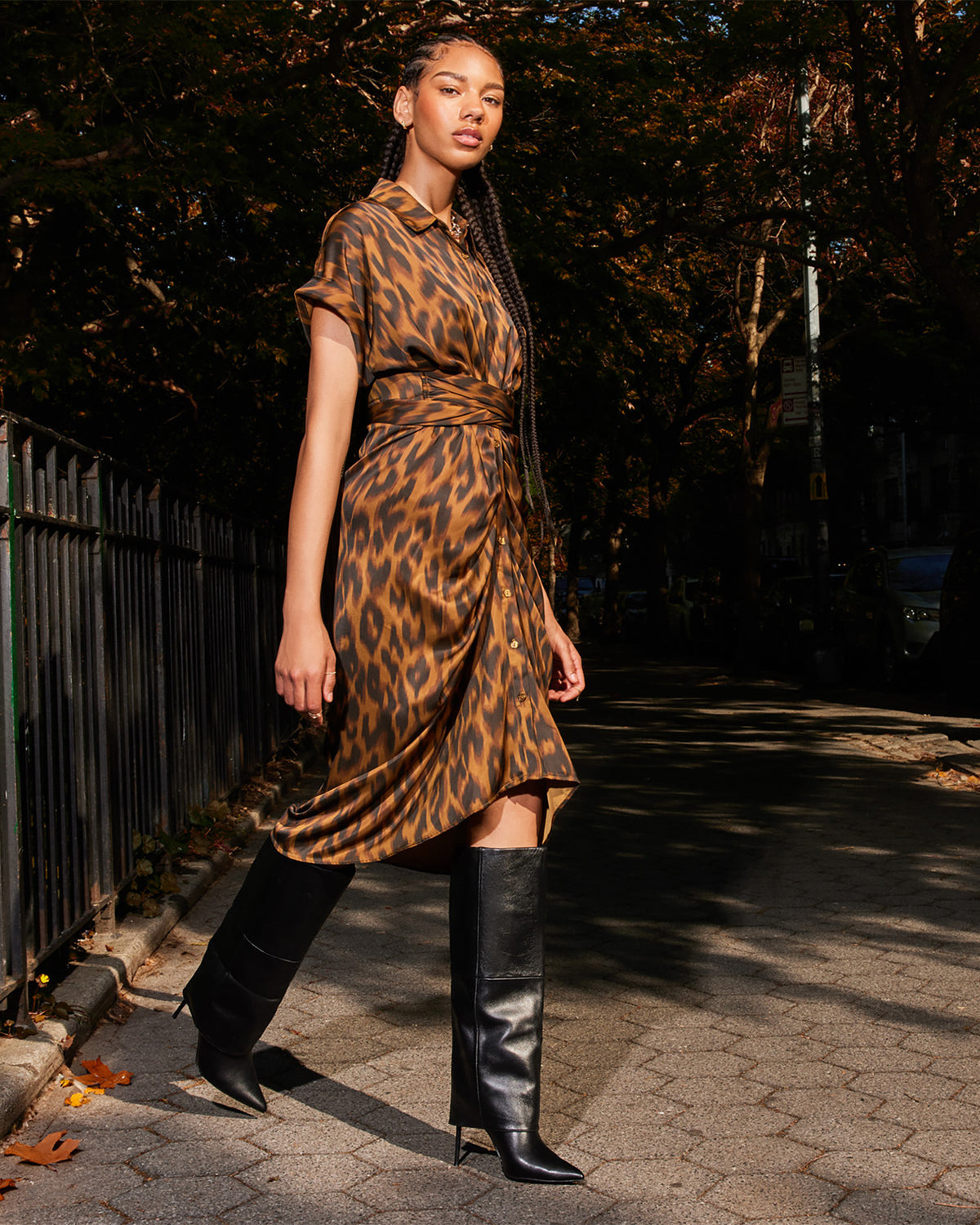 TORI Leopard Button Up Collared Midi Dress Steve Madden LEOPARD