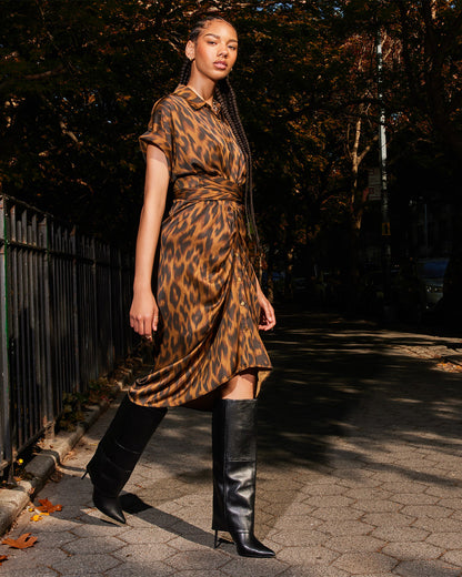 TORI Leopard Button Up Collared Midi Dress Steve Madden LEOPARD