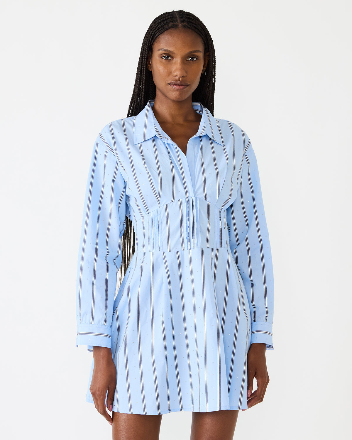 ARIANY Estate Blue Long-Sleeved Collared Neckline Women's Dress Steve Madden ESTATE BLUE
