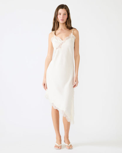 DANNA Cream Asymmetrical Lace Trim Women's Midi Dress Steve Madden CREAM