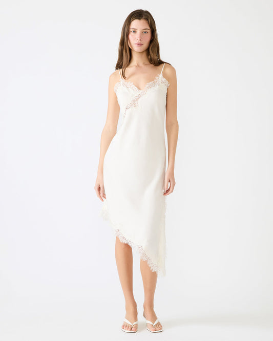 DANNA Cream Asymmetrical Lace Trim Women's Midi Dress Steve Madden CREAM