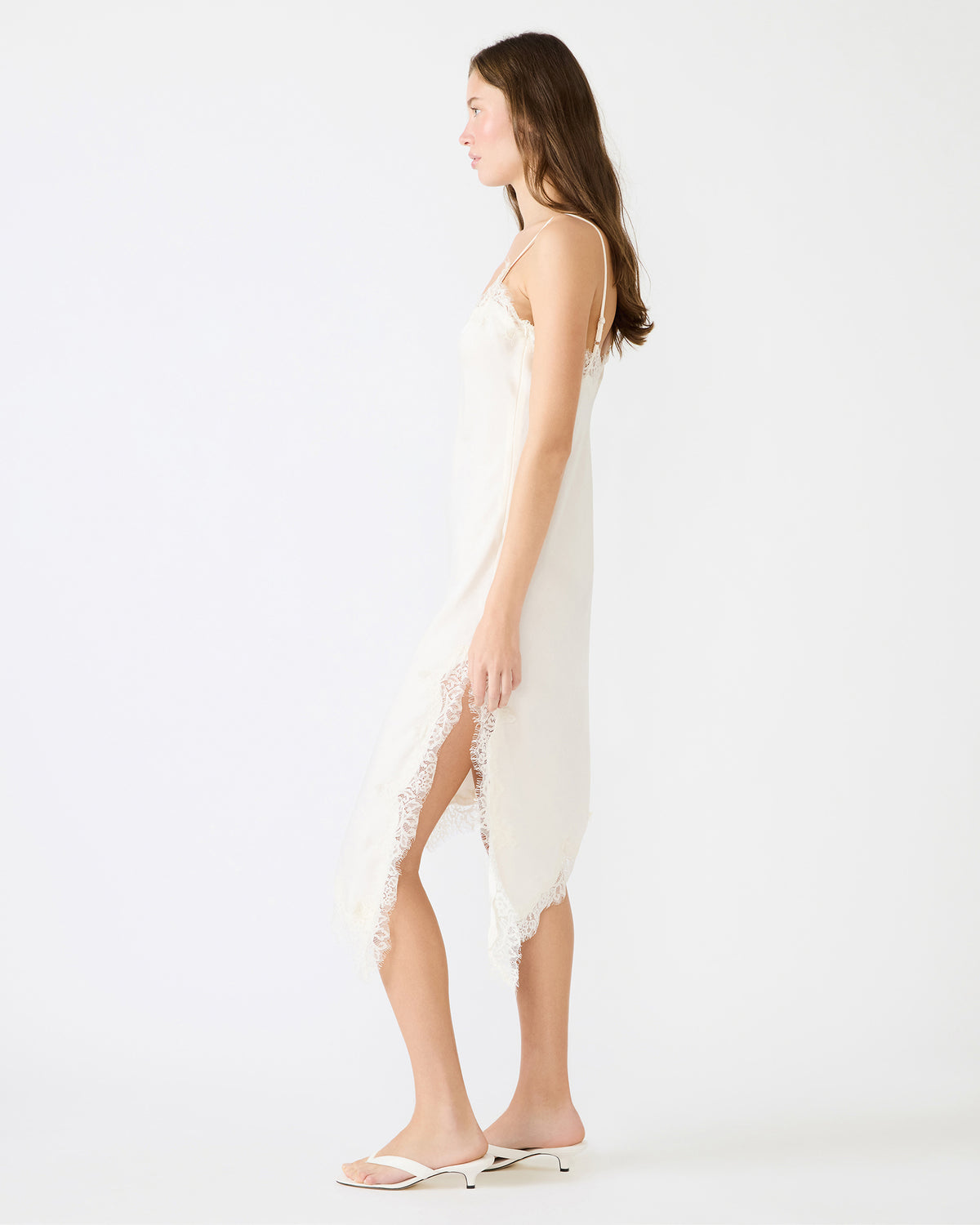 DANNA Cream Asymmetrical Lace Trim Women's Midi Dress Steve Madden CREAM