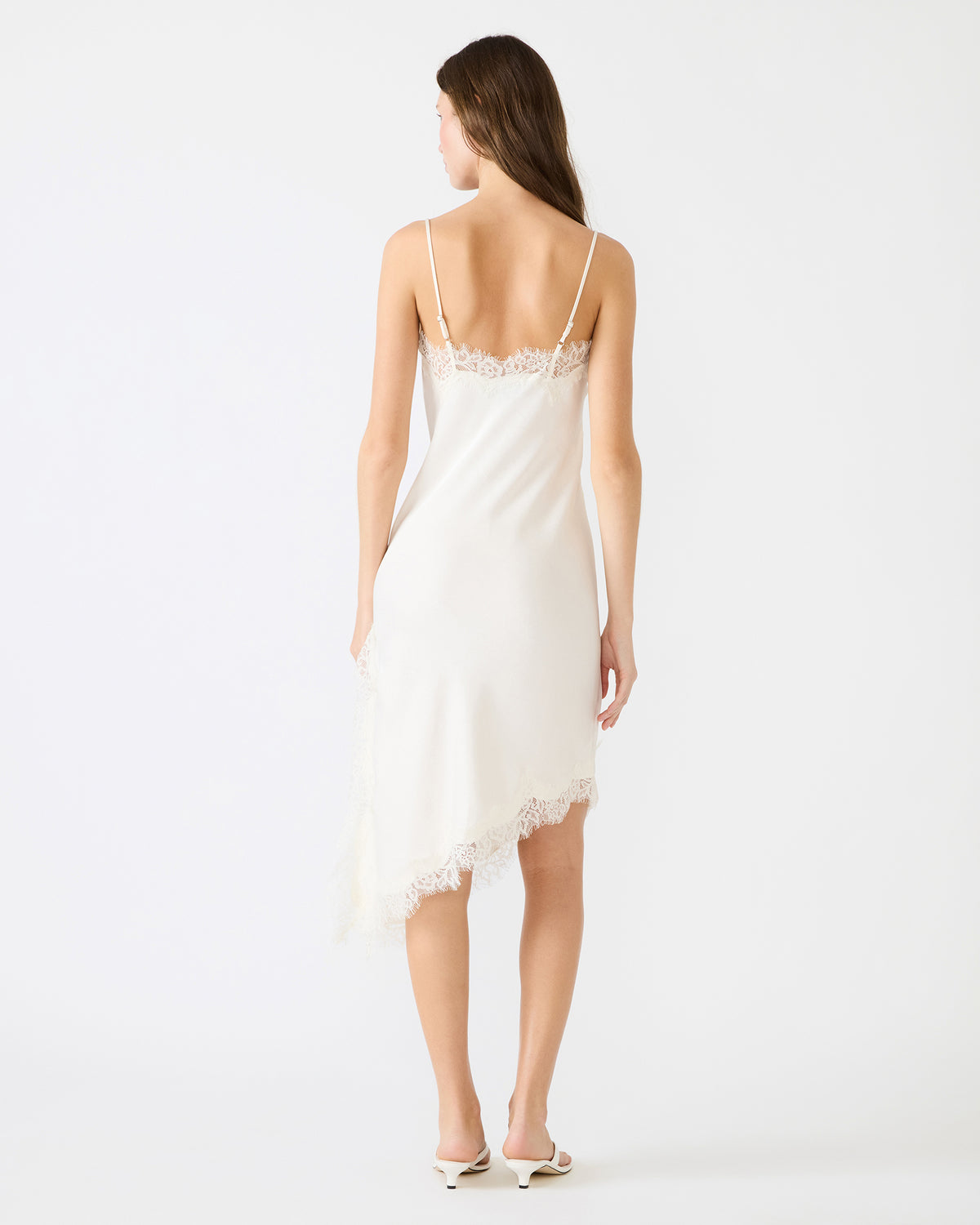 DANNA Cream Asymmetrical Lace Trim Women's Midi Dress Steve Madden CREAM