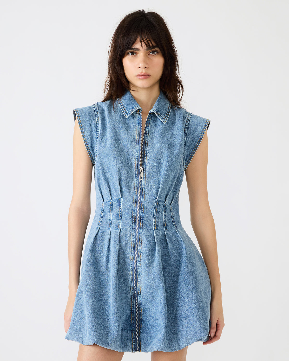 DYANNE Forever Blue Women's Zip-Front Bubble-Hem Dress Steve Madden FOREVER BLUE