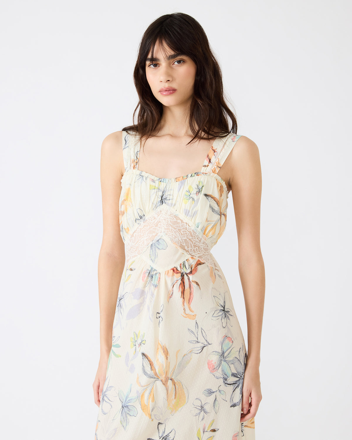 ALEXUS Vintage Ivory Flowy Lace Trim Flowy Women's Maxi Dress Steve Madden VINTAGE IVORY