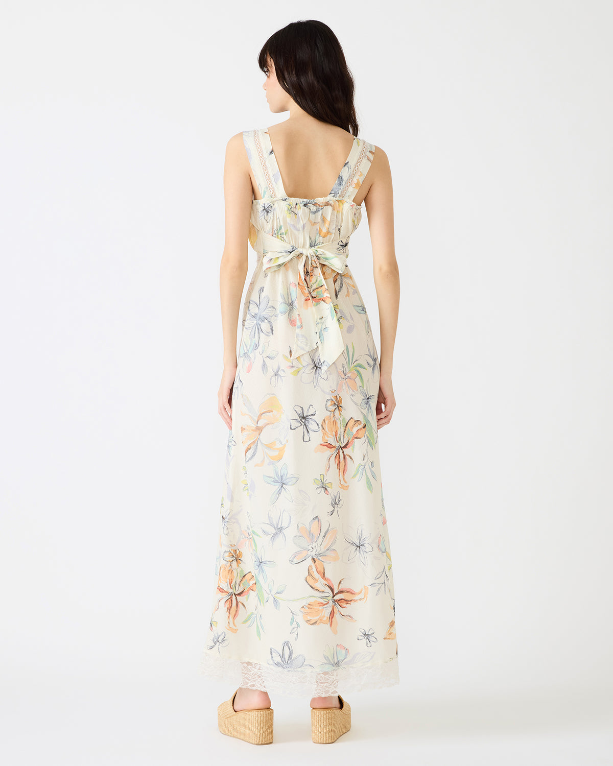 ALEXUS Vintage Ivory Flowy Lace Trim Flowy Women's Maxi Dress Steve Madden VINTAGE IVORY