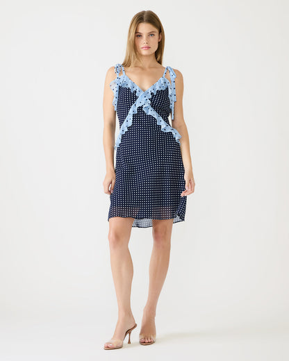 ADALINA Vintage Navy Polka Dot Ruffle Flowy Women's Mini Dress Steve Madden VINTAGE NAVY