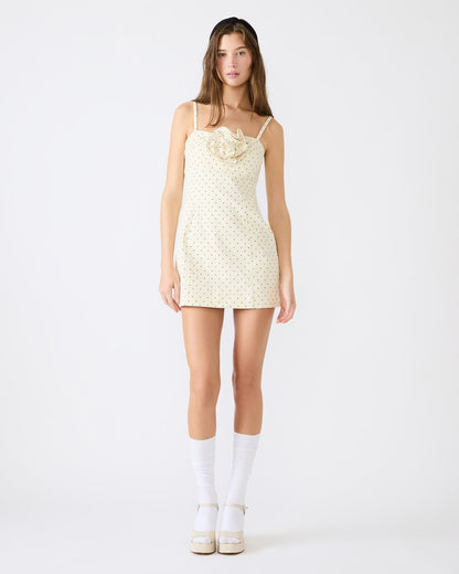 PEONY Pristine Ivory Mini Denim Polka Dot Women's Dress Steve Madden PRISTINE IVORY