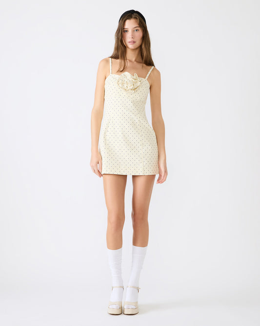 PEONY Pristine Ivory Mini Denim Polka Dot Women's Dress Steve Madden PRISTINE IVORY